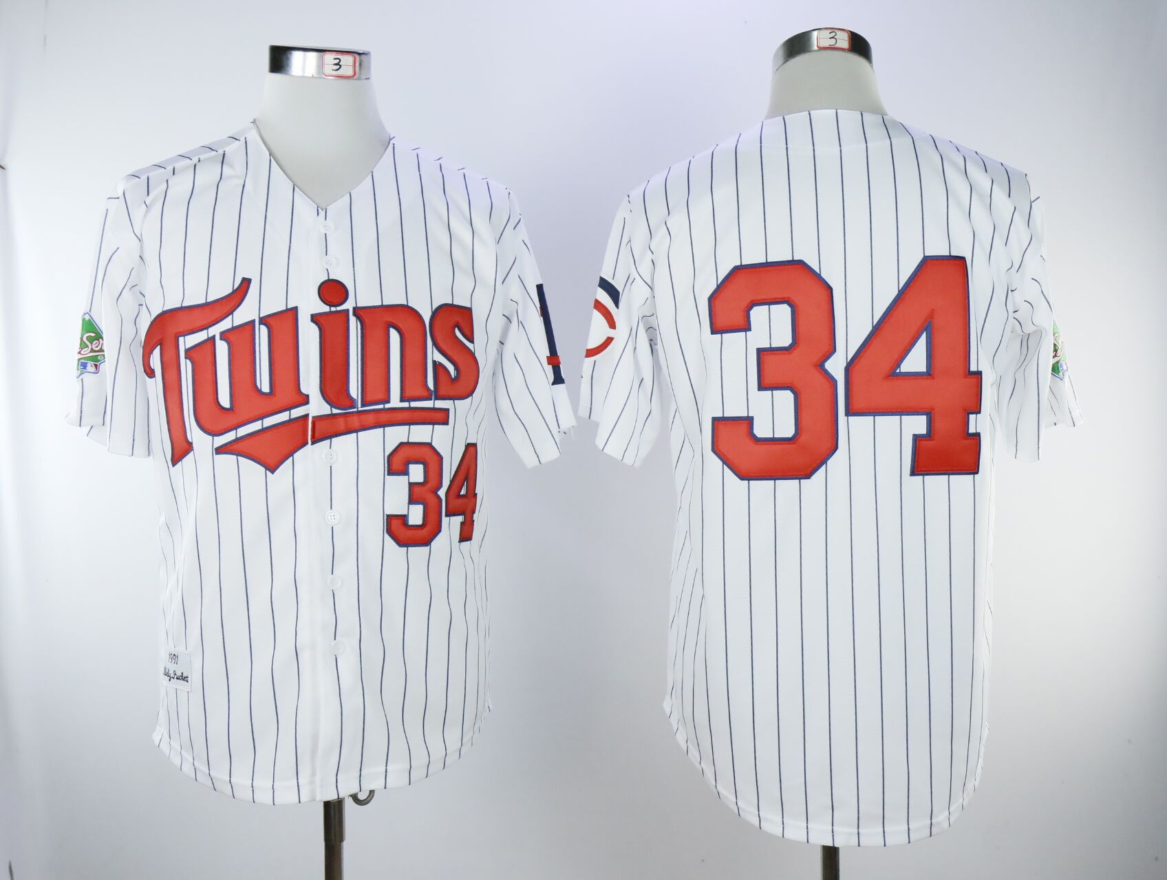 Men Minnesota Twins #34 Puckett White Throwback MLB Jerseys